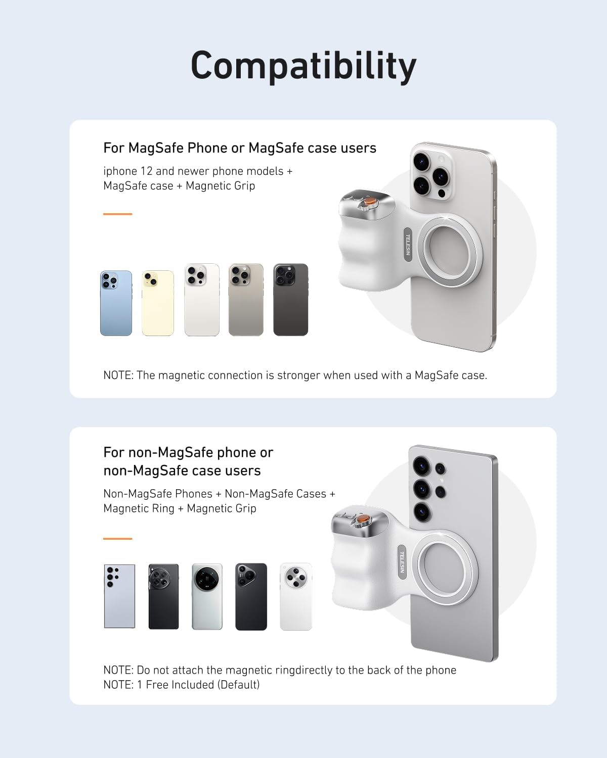 TELESIN Fun Shot MagSafe Phone grip + Fill light